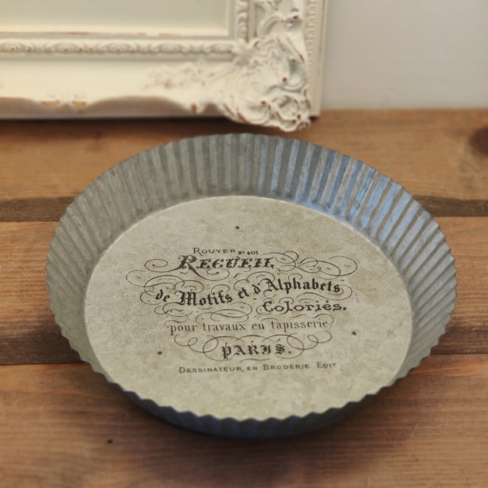 Galvenized Metal Pie Pan Style Footed Tray